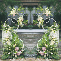 Lofaris 1.6X3Ft White Floral Display Metal Round Wedding Arch
