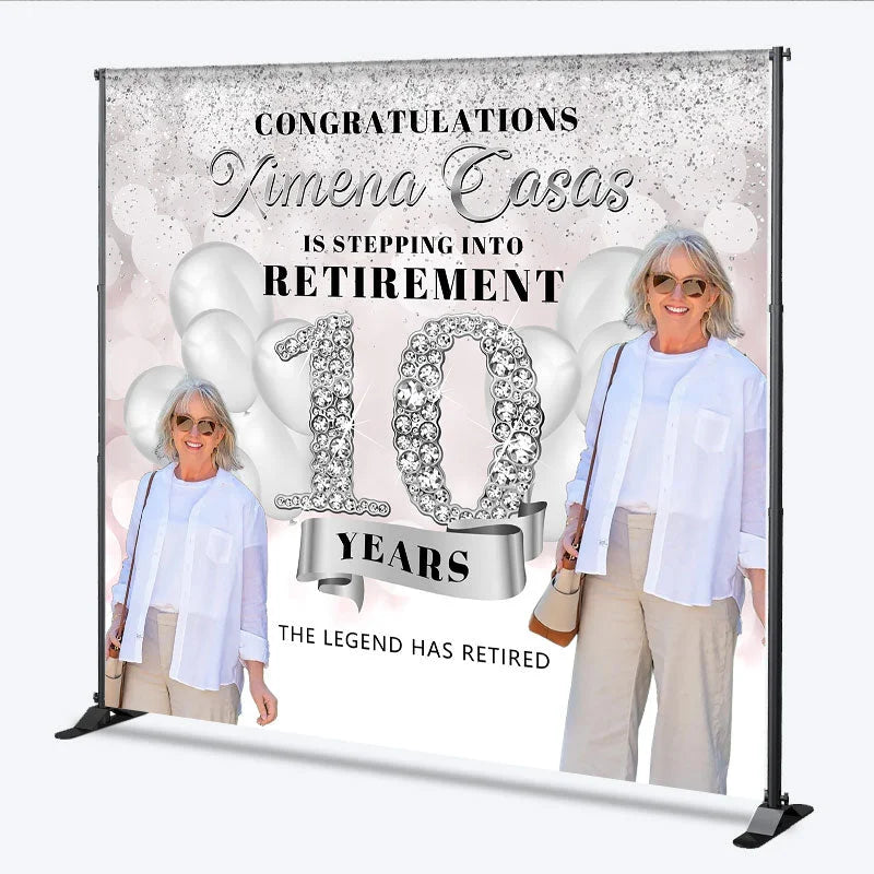 Lofaris 10 Years Retirement Personalized Photo Backdrop