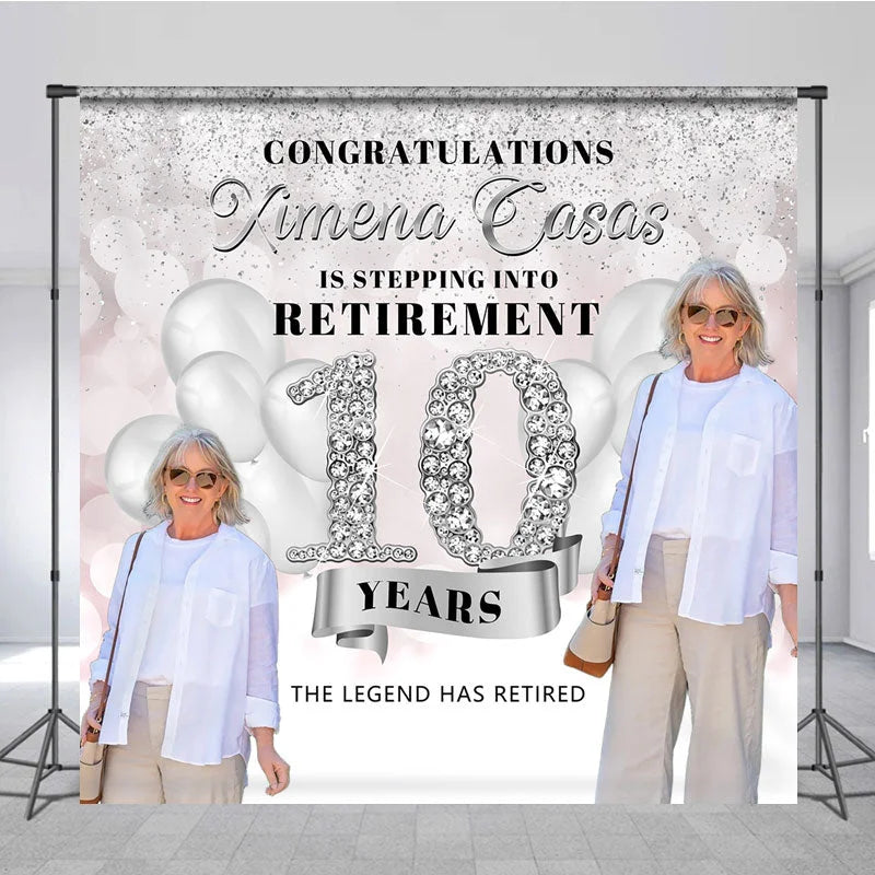 Lofaris 10 Years Retirement Personalized Photo Backdrop