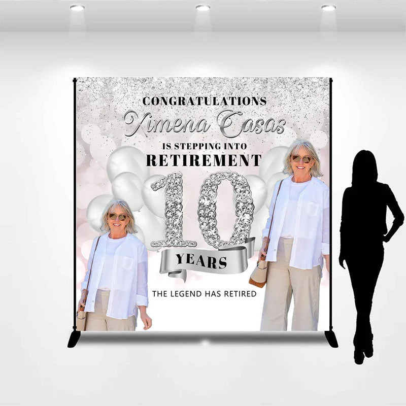 Lofaris 10 Years Retirement Personalized Photo Backdrop