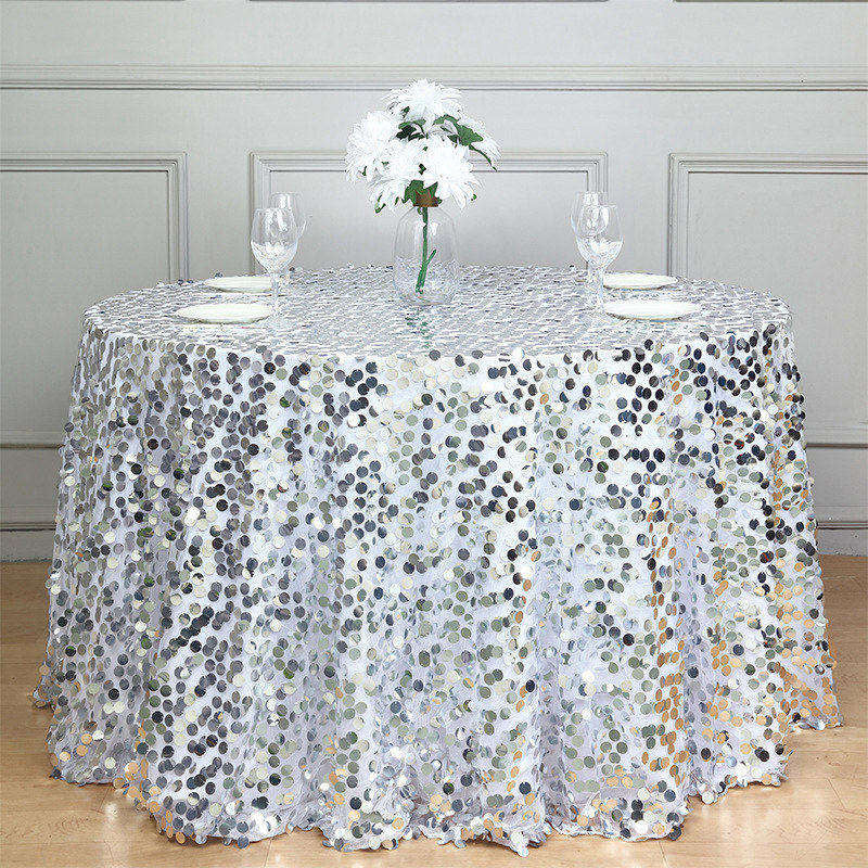 Lofaris 120 Inch Premium Seamless Big Payette Sequin Tablecloth