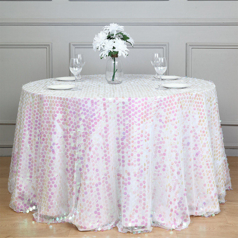 Lofaris 120 Inch Premium Seamless Big Payette Sequin Tablecloth