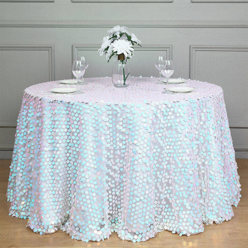 Lofaris 120 Inch Premium Seamless Big Payette Sequin Tablecloth