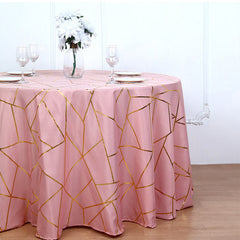 Lofaris 120 Inch Round Polyester Tablecloth With Gold Foil