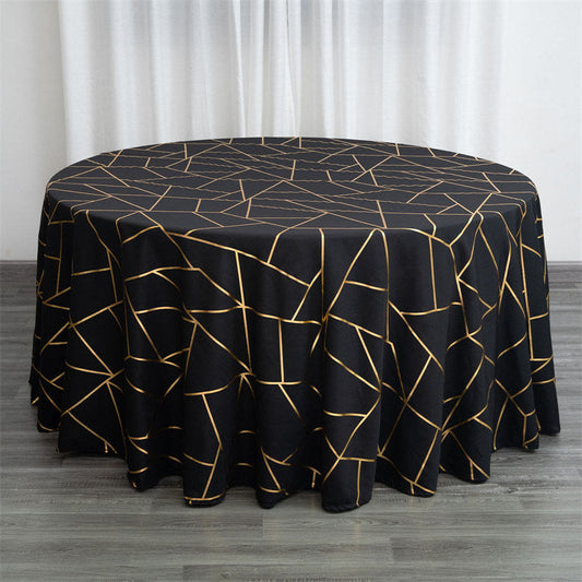 Lofaris 120 Inch Round Polyester Tablecloth With Gold Foil