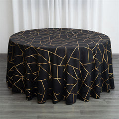 Lofaris 120 Inch Round Polyester Tablecloth With Gold Foil