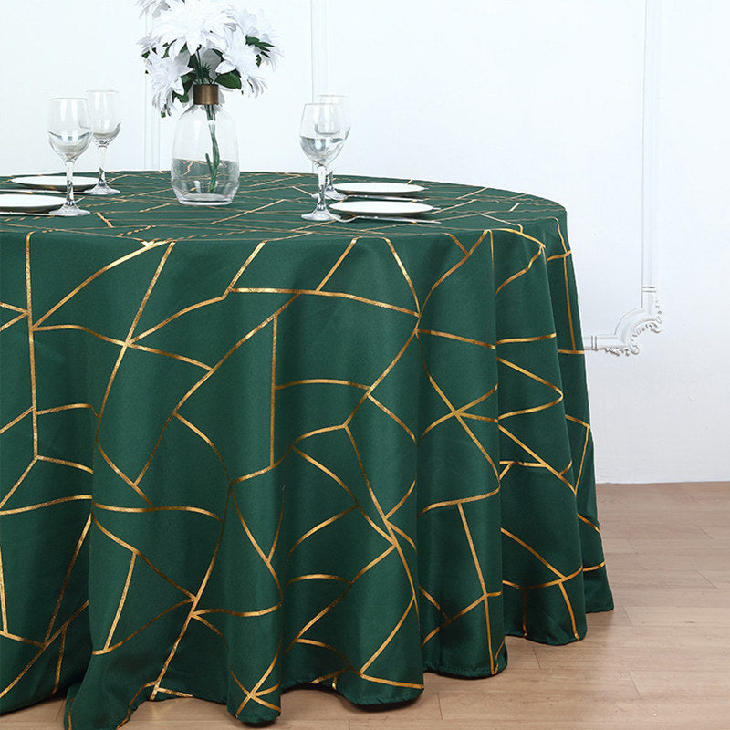 Lofaris 120 Inch Round Polyester Tablecloth With Gold Foil