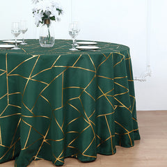 Lofaris 120 Inch Round Polyester Tablecloth With Gold Foil