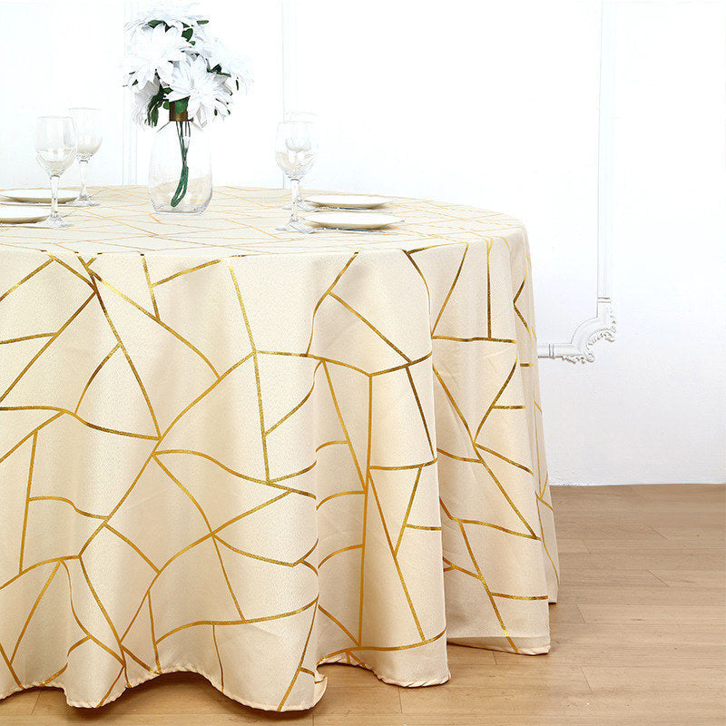 Lofaris 120 Inch Round Polyester Tablecloth With Gold Foil