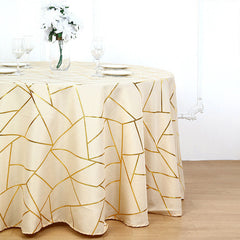 Lofaris 120 Inch Round Polyester Tablecloth With Gold Foil