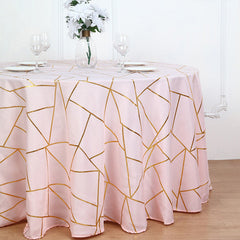 Lofaris 120 Inch Round Polyester Tablecloth With Gold Foil