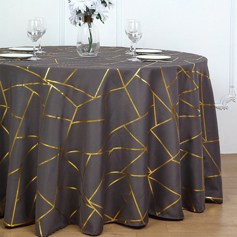 Lofaris 120 Inch Round Polyester Tablecloth With Gold Foil