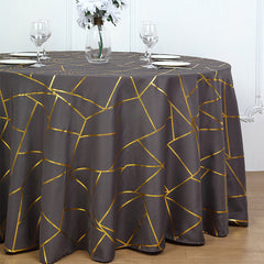 Lofaris 120 Inch Round Polyester Tablecloth With Gold Foil