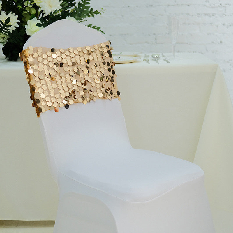 Lofaris 13X10 Inch Gold Big Payette Sequin Chair Sash Bands
