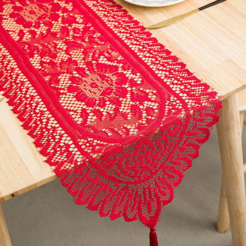 Lofaris 13X72 Inch White Lace Floral Embroidered Table Runner