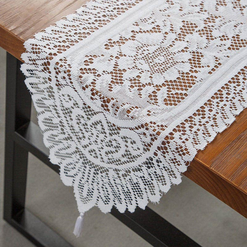 Lofaris 13X72 Inch White Lace Floral Embroidered Table Runner