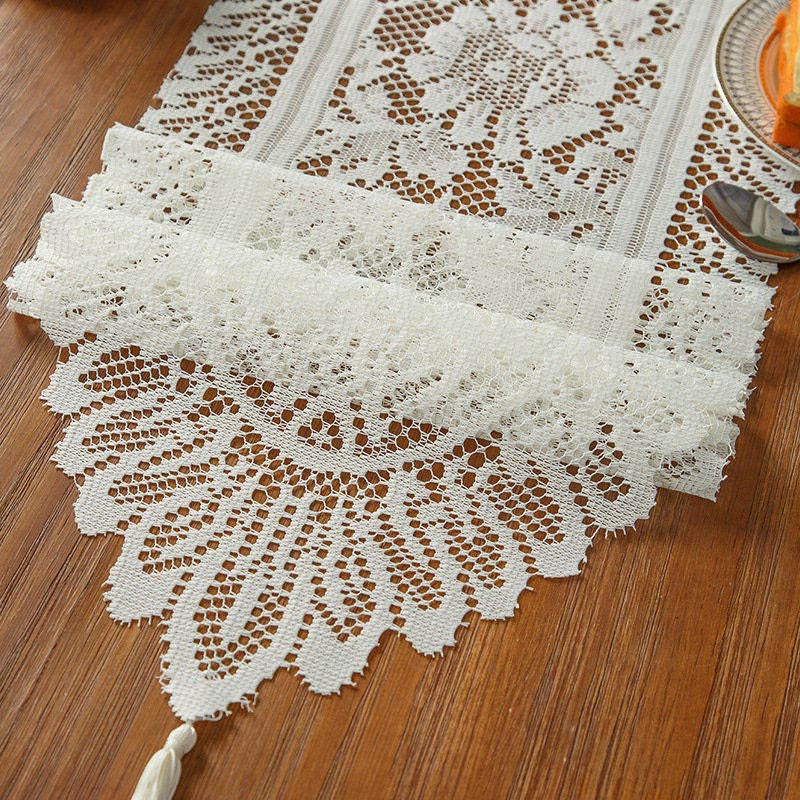 Lofaris 13X72 Inch White Lace Floral Embroidered Table Runner