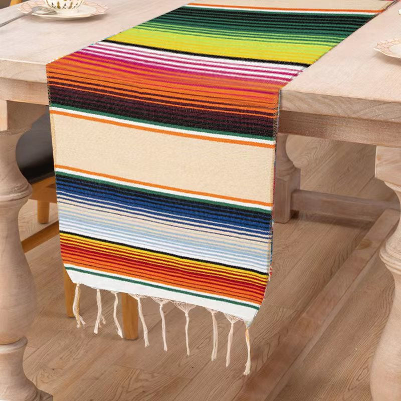 Lofaris 14X108 Inch Mexican Serape Tassels Fiesta Table Runner
