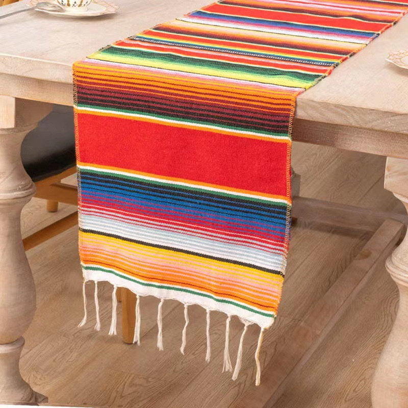 Lofaris 14X108 Inch Mexican Serape Tassels Fiesta Table Runner
