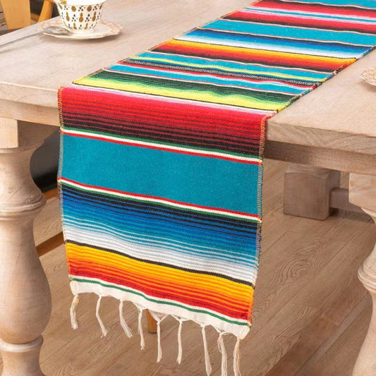 Lofaris 14X108 Inch Mexican Serape Tassels Fiesta Table Runner