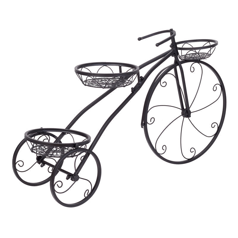 Lofaris 2.6X1.6FT Black Metal Tricycle Flower Pot Plant Cart Stand