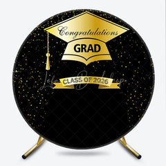 Lofaris Golden Hat And Black Round Graduation Backdrop