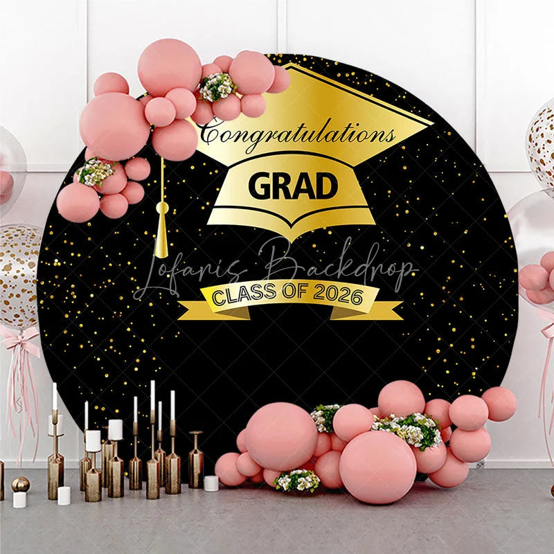 Lofaris Golden Hat And Black Round Graduation Backdrop