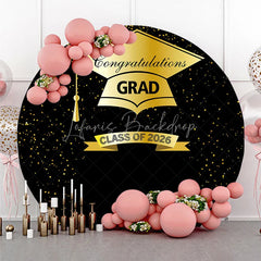 Lofaris Golden Hat And Black Round Graduation Backdrop