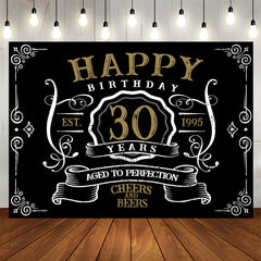 Vintage Gold Black Perfection 30th Birthday Backdrop