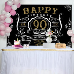Vintage Gold Black Perfection 90th Birthday Backdrop