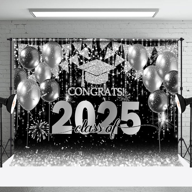 Lofaris Silver Balloon Flag Congrats Class Of 2024 Backdrop