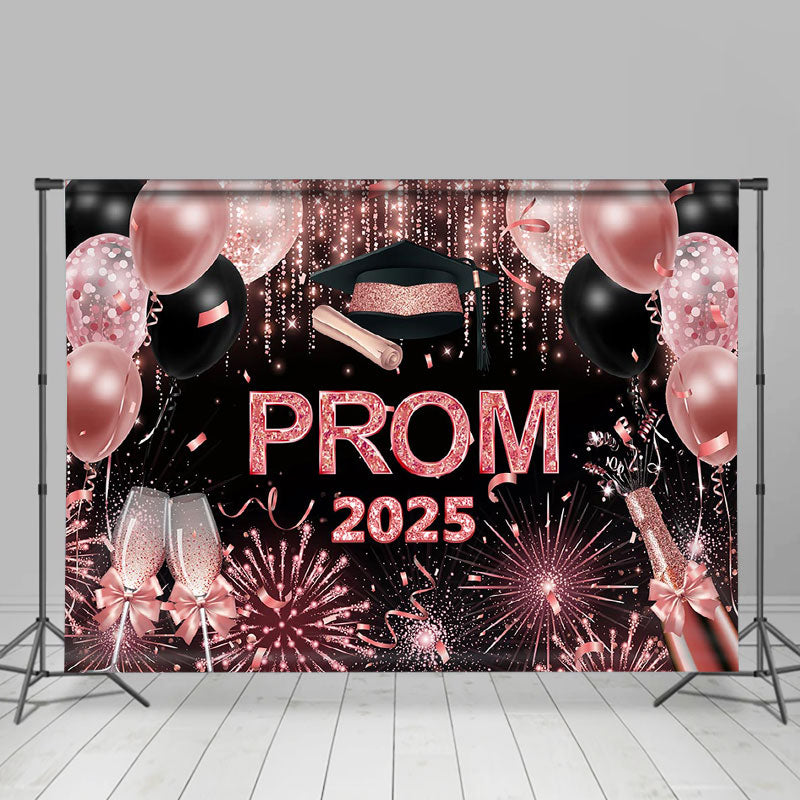 Lofaris Glitter Pink Balloons Girls Graduation Prom Backdrop