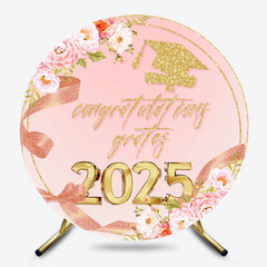 Pink Floral Ribbon Circle 2025 Graduation Backdrop