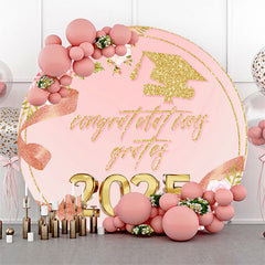 Pink Floral Ribbon Circle 2025 Graduation Backdrop