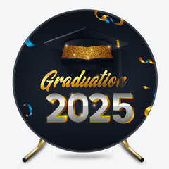Gold Bachelor Cap 2025 Circle Happy Graduation Backdrop