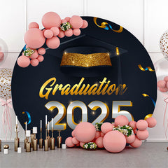 Gold Bachelor Cap 2025 Circle Happy Graduation Backdrop