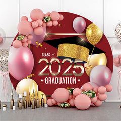 Glitter Golden Red Class 2025 Graduation Circle Backdrop