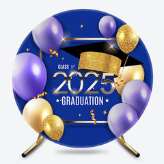Glitter Gold Blue Class 2025 Graduation Round Backdrop