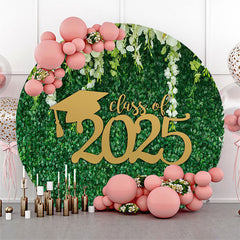Circle White Floral Green Leaf Class Of 2025 Backdrop