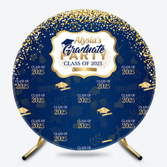 Gold Glitter Navy Blue Round Graduation Party Backdrop