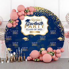Gold Glitter Navy Blue Round Graduation Party Backdrop