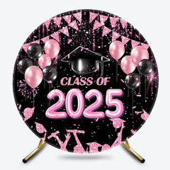 Black Pink Balloon Class Of 2025 Round Grad Backdrop