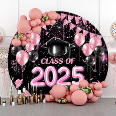 Black Pink Balloon Class Of 2025 Round Grad Backdrop