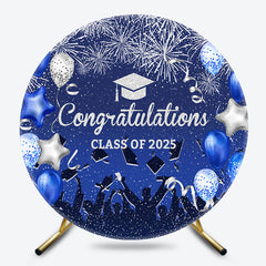 Blue Balloon Congrats Class 2025 Grad Round Backdrop