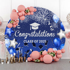 Blue Balloon Congrats Class 2025 Grad Round Backdrop