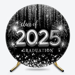 Sliver Spark Class Of 2025 Black Round Grad Backdrop