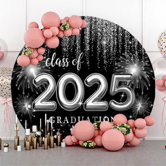 Sliver Spark Class Of 2025 Black Round Grad Backdrop