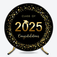 Round Black And Gold Class 2025 Graduation Backdrop