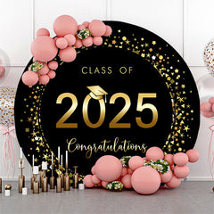 Round Black And Gold Class 2025 Graduation Backdrop