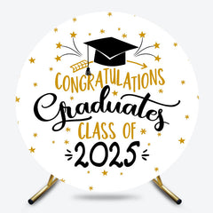 White Gold Cap Class 2025 Round Graduation Backdrop